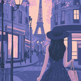 Stylish woman shopping in Paris with Eiffel Tower view