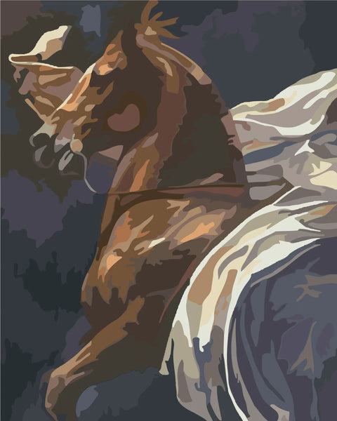 Abstract painting of a galloping horse with flowing mane