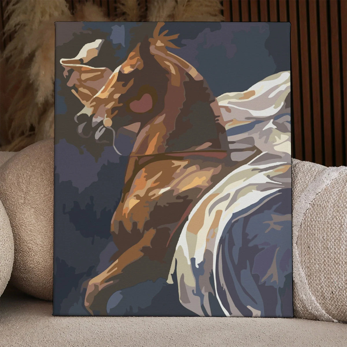 Abstract painting of a galloping horse with flowing mane