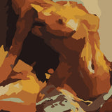 Abstract painting of a muscular human torso in warm tones
