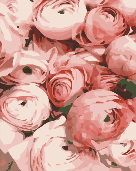 Close-up painting of pink and white blooming roses