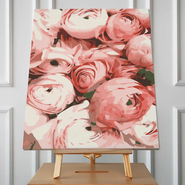 Close-up painting of pink and white blooming roses