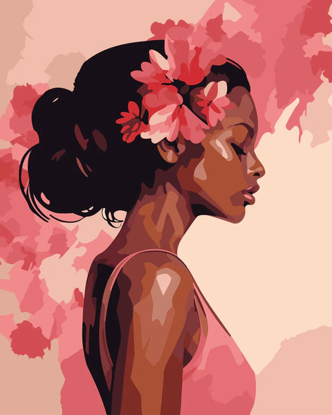 Elegant portrait painting of a woman with flowers in hair