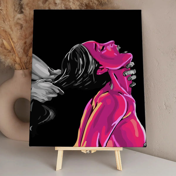 Abstract expressionist painting of a woman with intense emotions