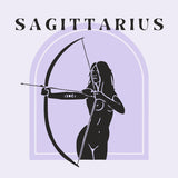 Minimalist Sagittarius archer woman drawing bow in astrological design