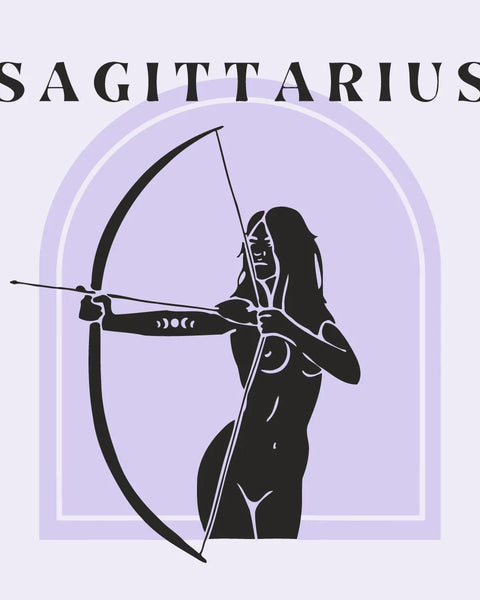 Minimalist Sagittarius archer woman drawing bow in astrological design