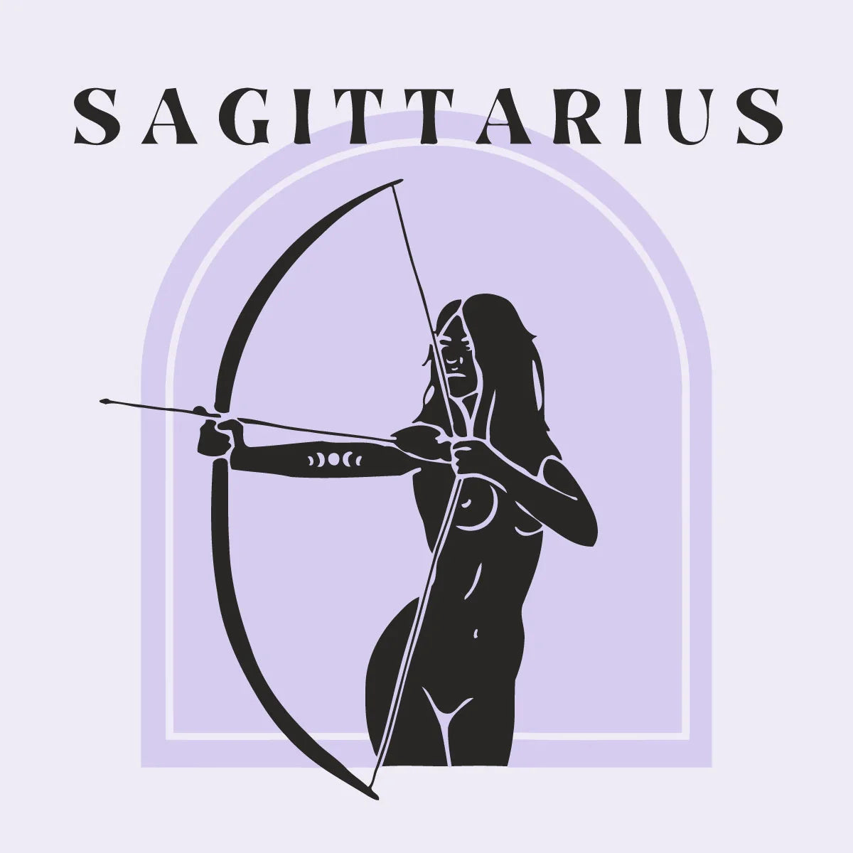 Minimalist Sagittarius archer woman drawing bow in astrological design