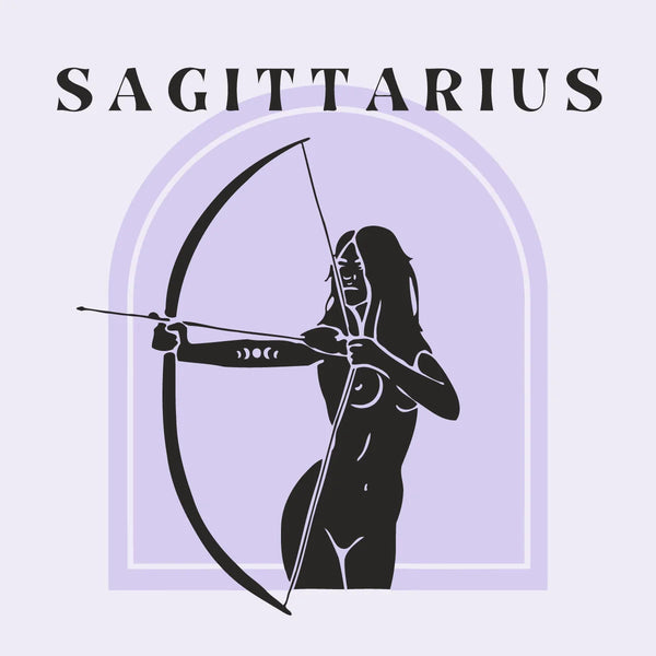 Minimalist Sagittarius archer woman drawing bow in astrological design