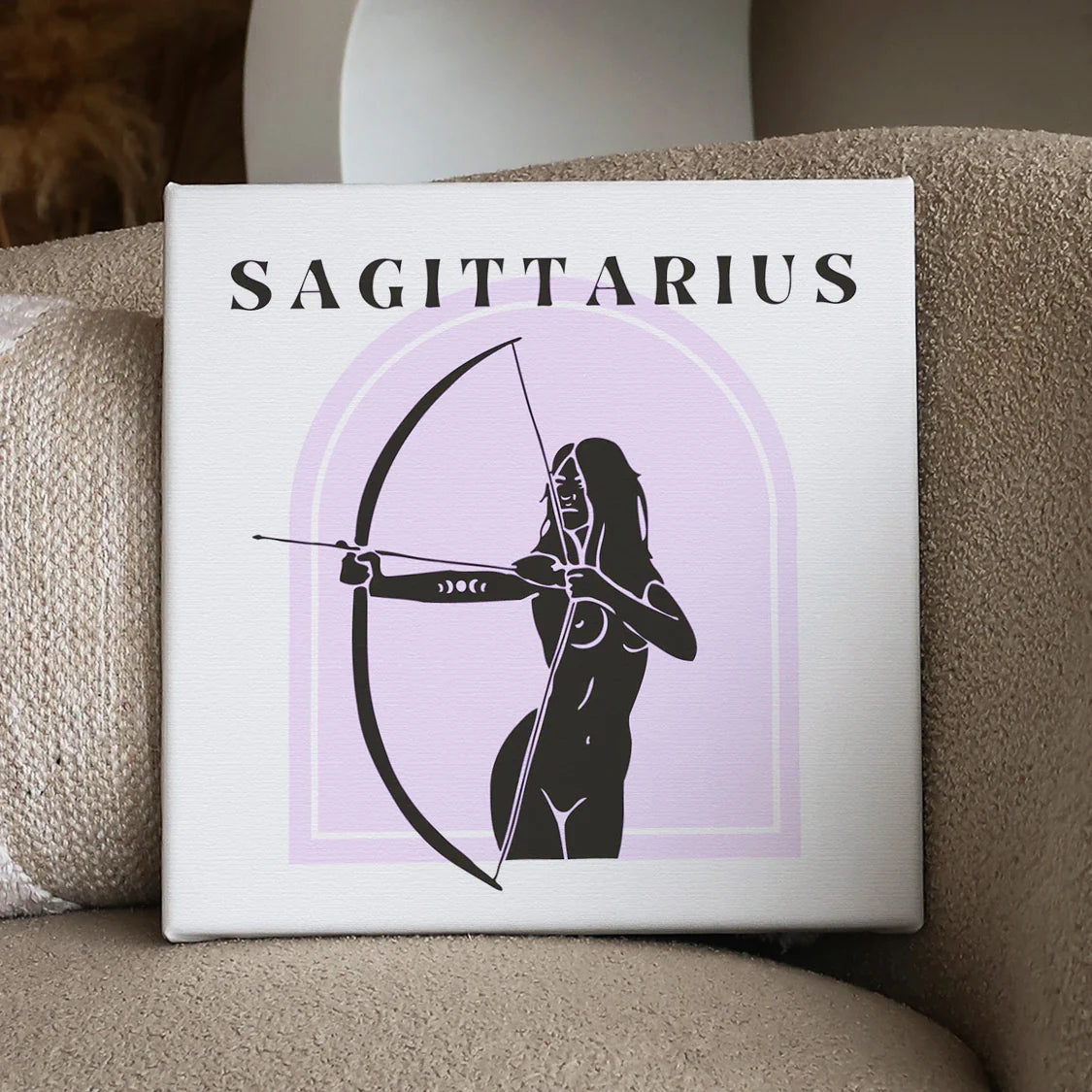 Minimalist Sagittarius archer woman drawing bow in astrological design