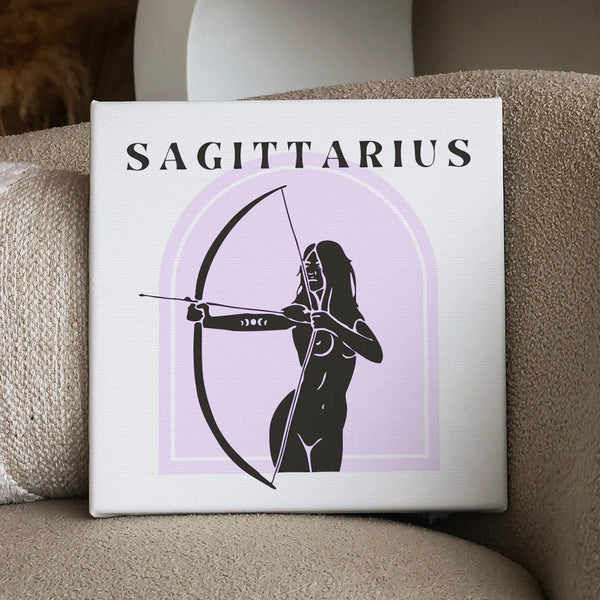 Minimalist Sagittarius archer woman drawing bow in astrological design