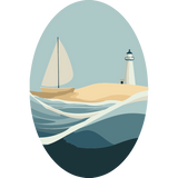 Seaside Egg Paint by Numbers Kit featuring a sailboat, lighthouse, and waves within an Easter egg-shaped canvas in soft coastal tones.
