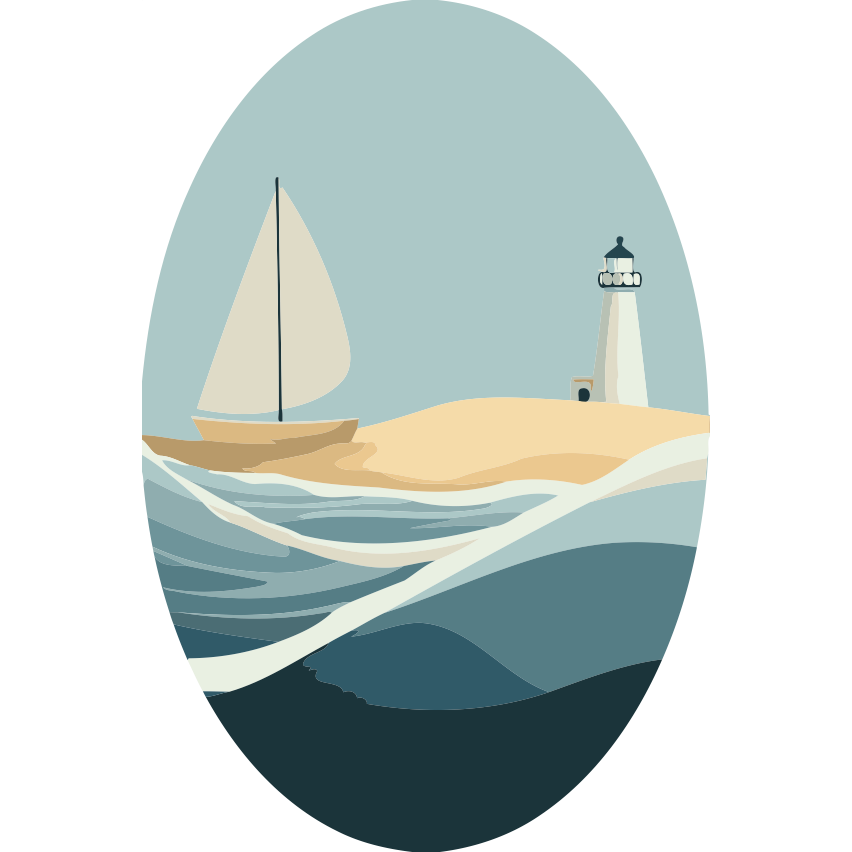 Seaside Egg Paint by Numbers Kit featuring a sailboat, lighthouse, and waves within an Easter egg-shaped canvas in soft coastal tones.