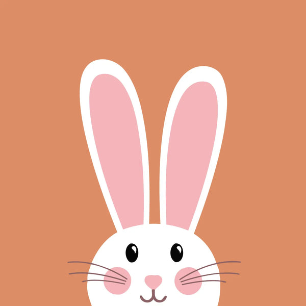Minimalist cute white bunny face with pink ears and whiskers