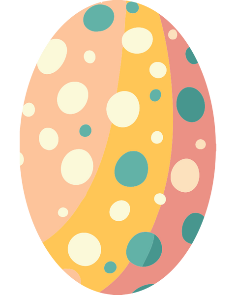 Speckled Egg Paint by Numbers Kit with colorful polka dots on pastel orange, coral, and yellow Easter egg design.