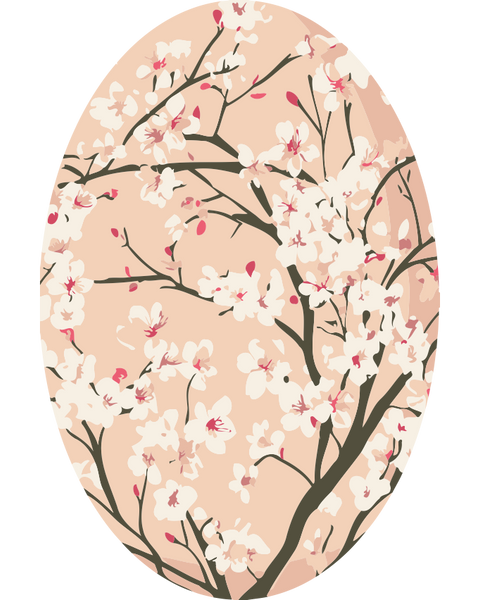 Spring Petal Paint by Numbers Kit with sakura cherry blossoms on a soft blush egg-shaped background.