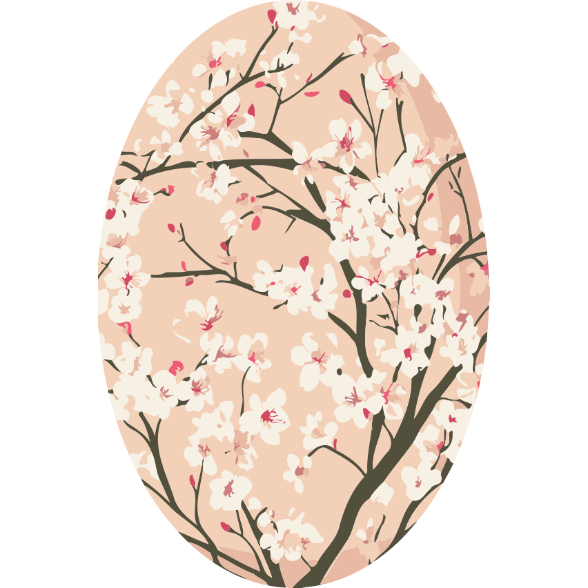 Spring Petal Paint by Numbers Kit with sakura cherry blossoms on a soft blush egg-shaped background.