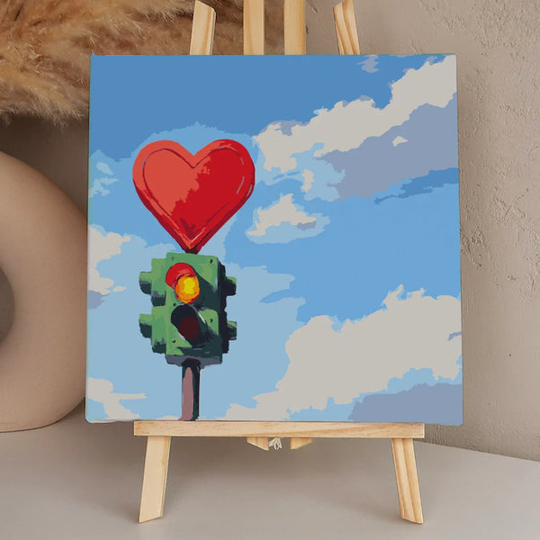 Surreal painting of a traffic light with a heart signal