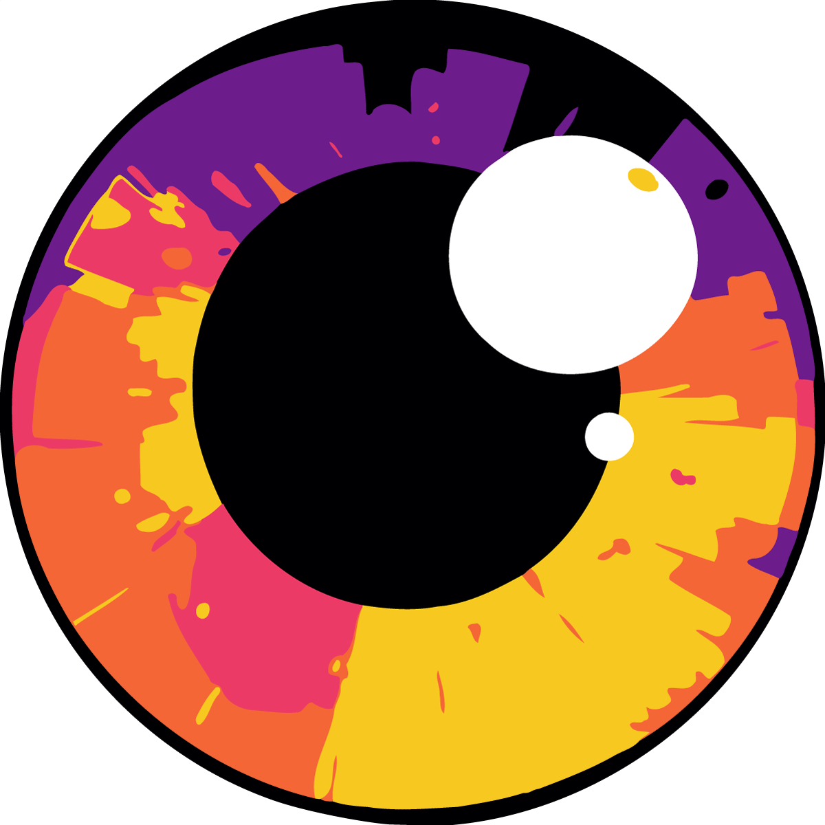 Painting of a colorful abstract eye with vibrant splashes of color
