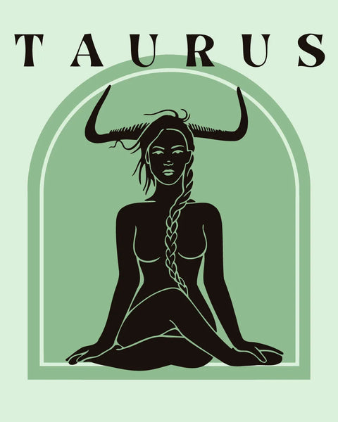 Taurus zodiac artwork featuring a mystical woman with bull horns
