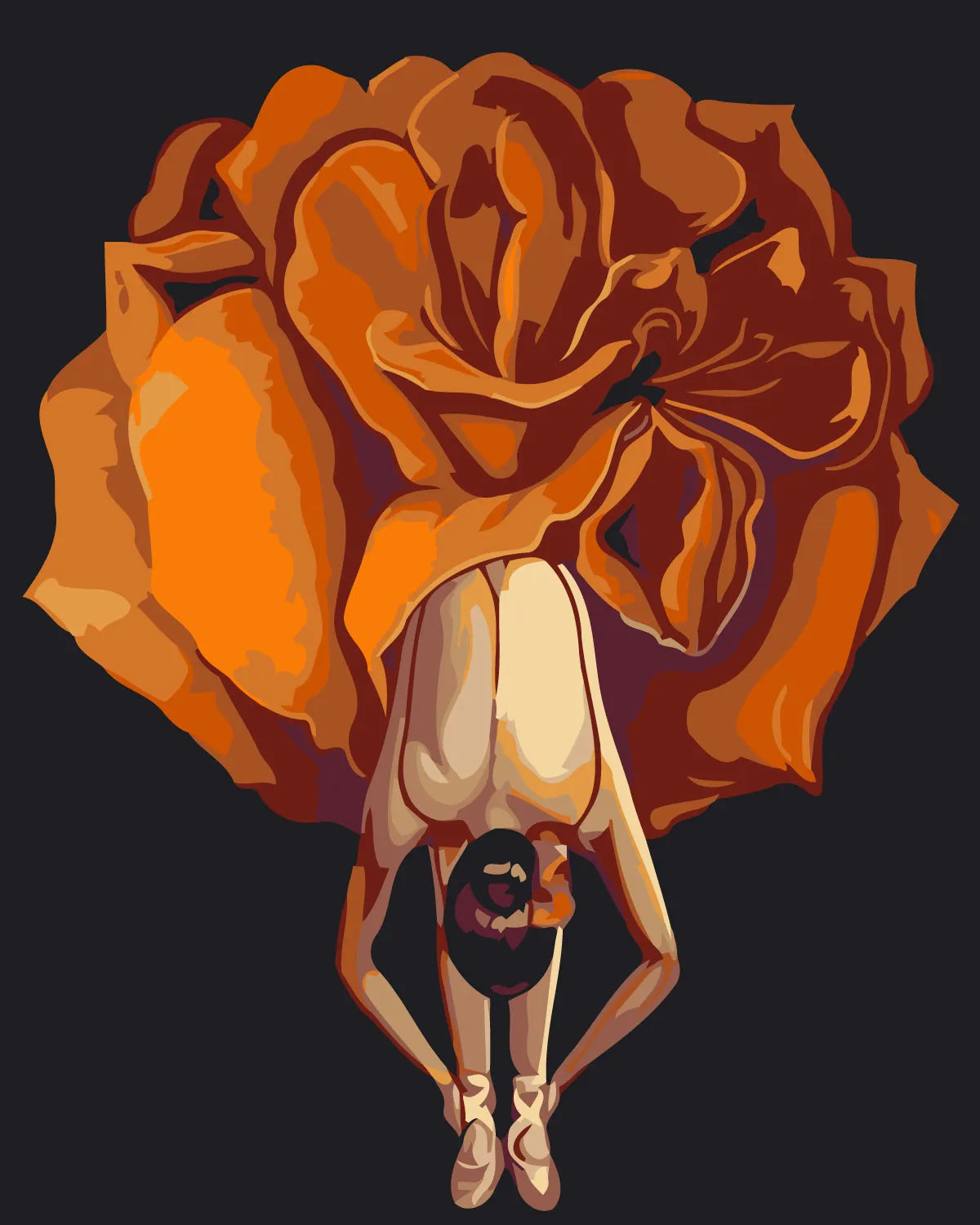 Elegant ballerina painting with a flowing dress resembling a flower