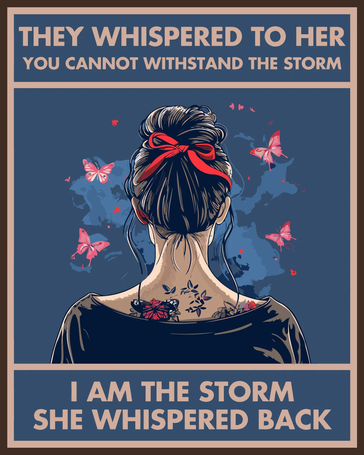 Empowering artwork of a woman with tattoos and inspirational quote