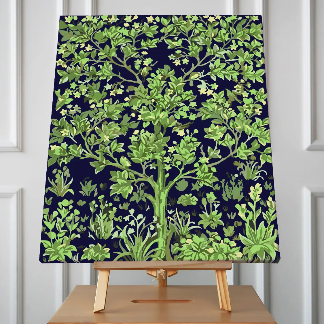 Lush green tree with detailed foliage on a dark background
