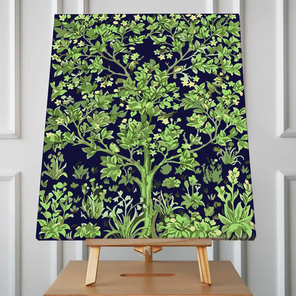 Lush green tree with detailed foliage on a dark background