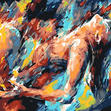 Abstract expressionist painting of a woman in dynamic vibrant colors