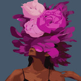 Surreal painting of a woman with vibrant flowers as hair