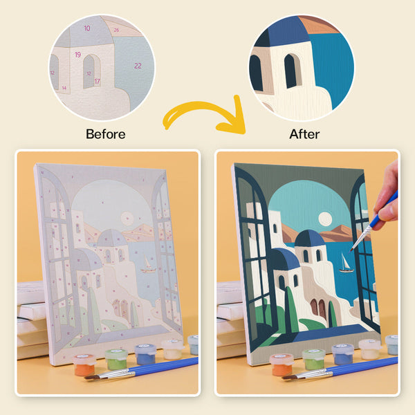 Artistic process of painting Wanderlust Wonders acrylic painting set using vibrant paints and brushes.