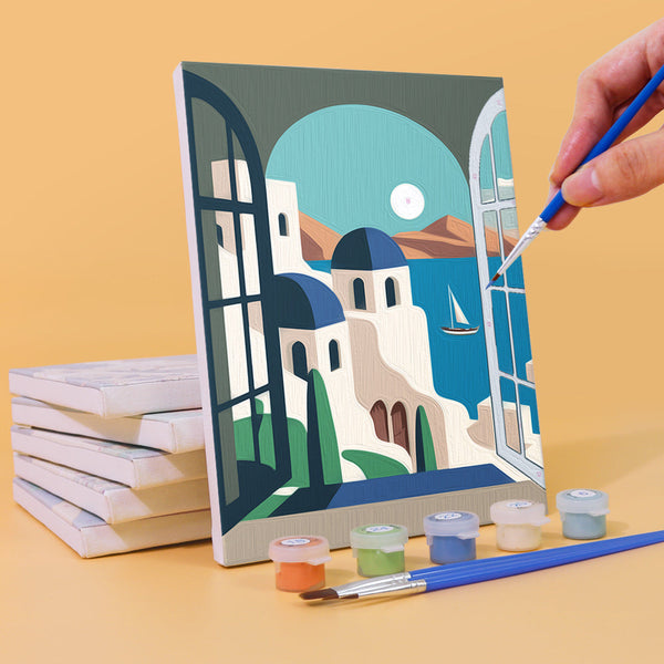 Creating stunning architectural scenery with the Wanderlust Wonders Paint By Numbers Set of 6.