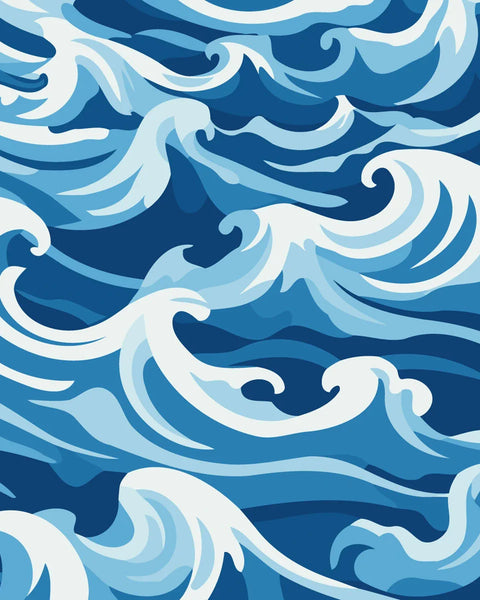 Abstract ocean waves painting with flowing blue and white patterns