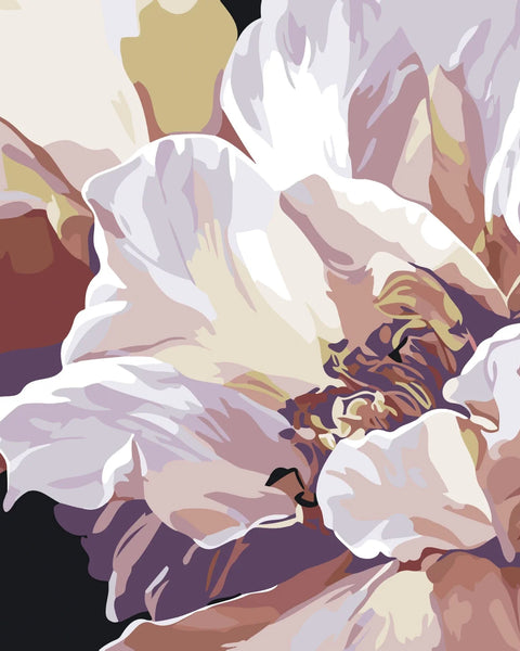 Stylized painting of a large blooming flower in soft colors